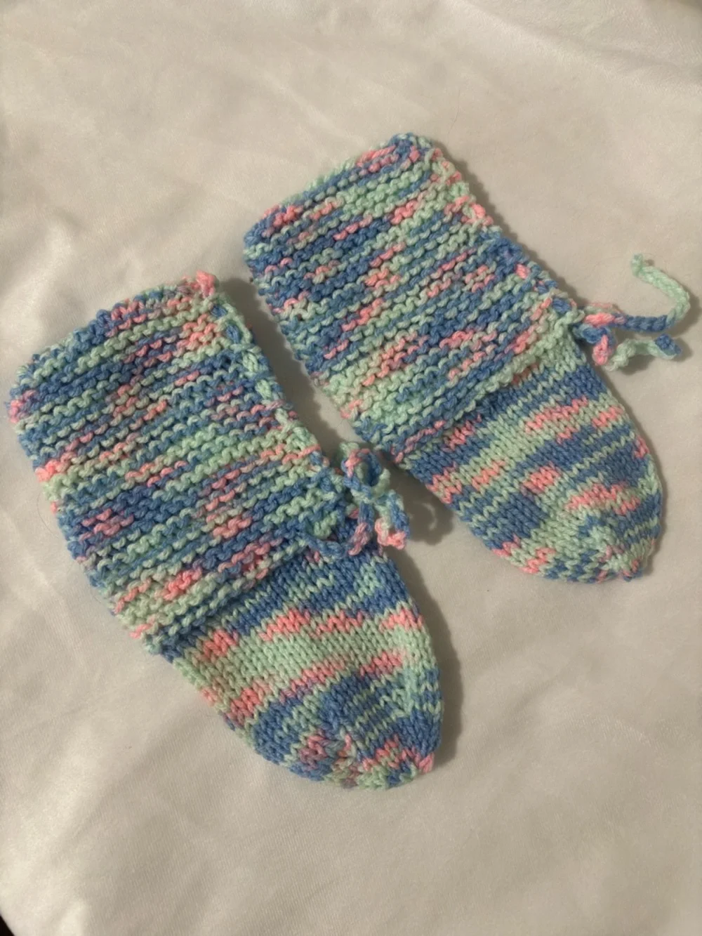 Handmade Knit Booties in Pastel Blue, Pink & Mint Girls size 5.5 - Picture 3 of 5